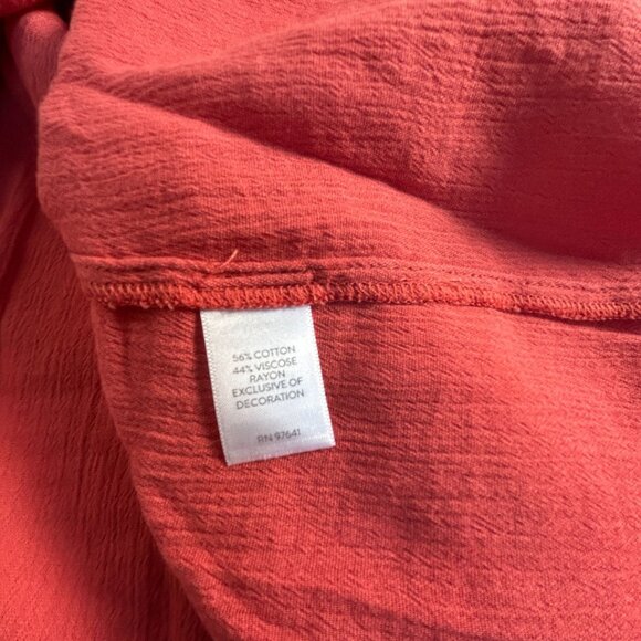 J.Jill Womens Boho Embroidered Peasant Top Large Coral 3/4 Sleeve Cotton NWOT - Picture 4 of 8